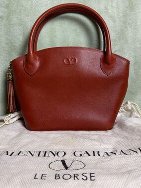 Valentino Garavani Red/Brown Mini Top Handle Leather Bag w/ Tassel Charm